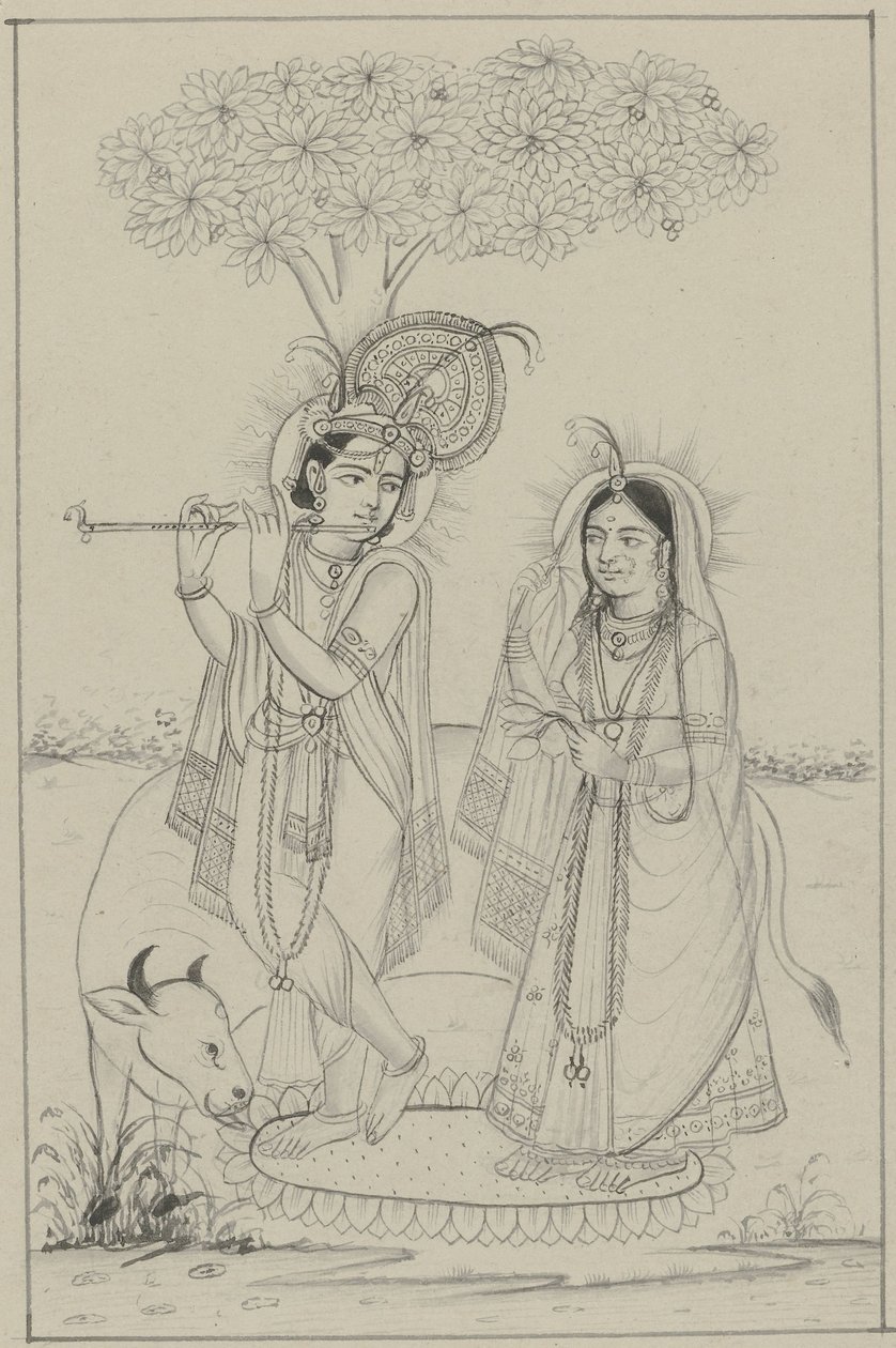 Krishna furulyázik és Radha alkotó: Anonymous