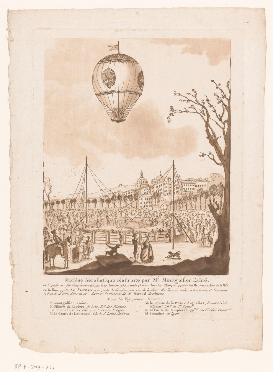 Luchtballon, Le Flezel, van Joseph-Michael Montgolfier, idősebb Lyonban Idősebb Montgolfier úr által épített aerosztatikus gép (cím az objektumon) alkotó: Anonymous