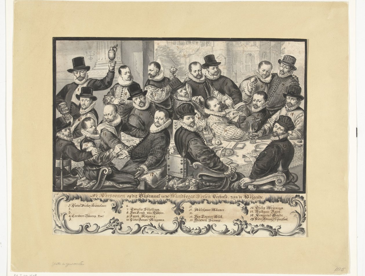 Az amszterdami Handboogdoelen tiszteinek étkezése, 1586 alkotó: Anonymous