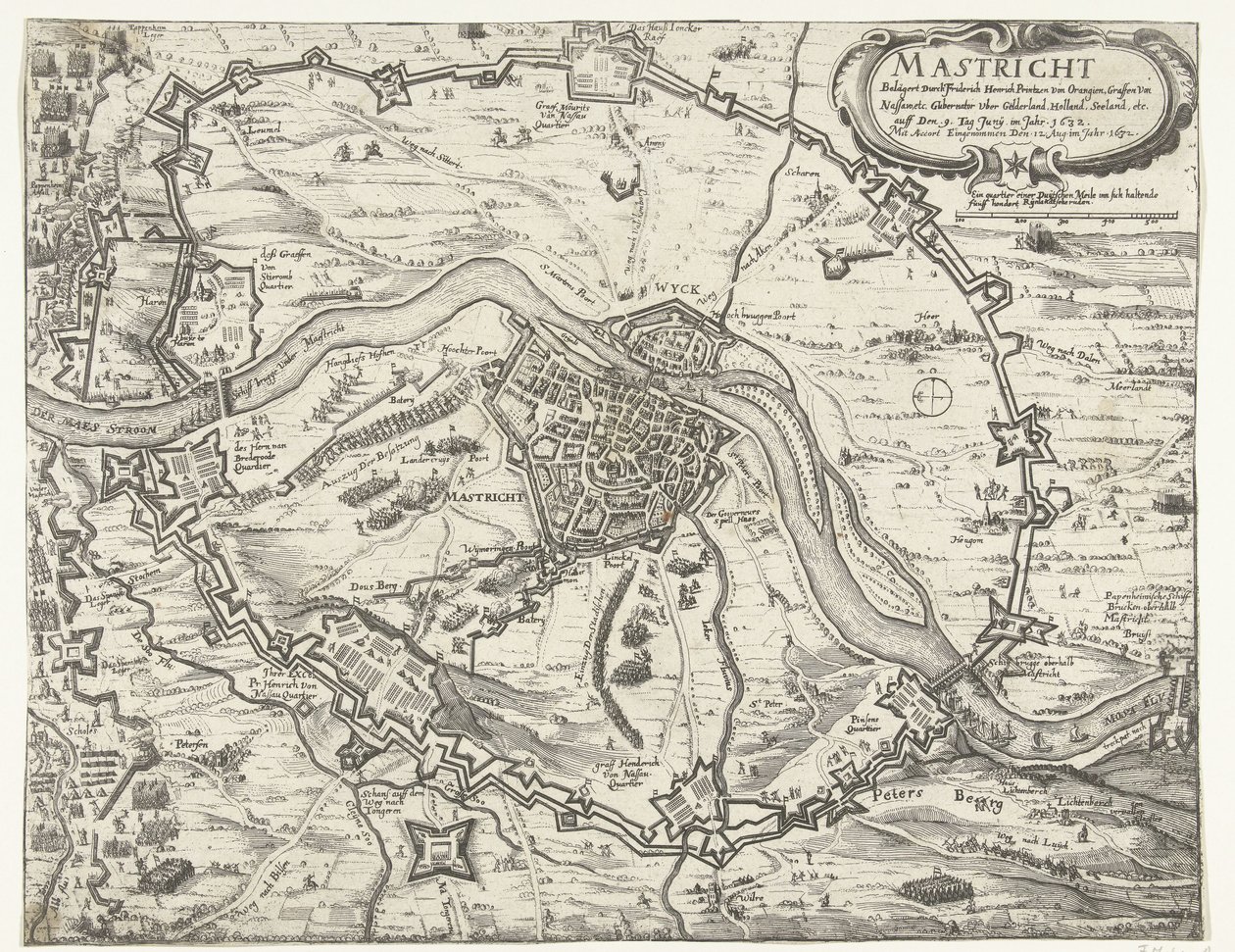Frederik Hendrik által elfoglalt Maastricht, 1632 Friderich Henrich Printzen von Orangien (...) által ostromlott Maestricht 1632. június 9-én. Készült Accorttal 1632. augusztus 12-én (cím a tárgyon) alkotó: Anonymous