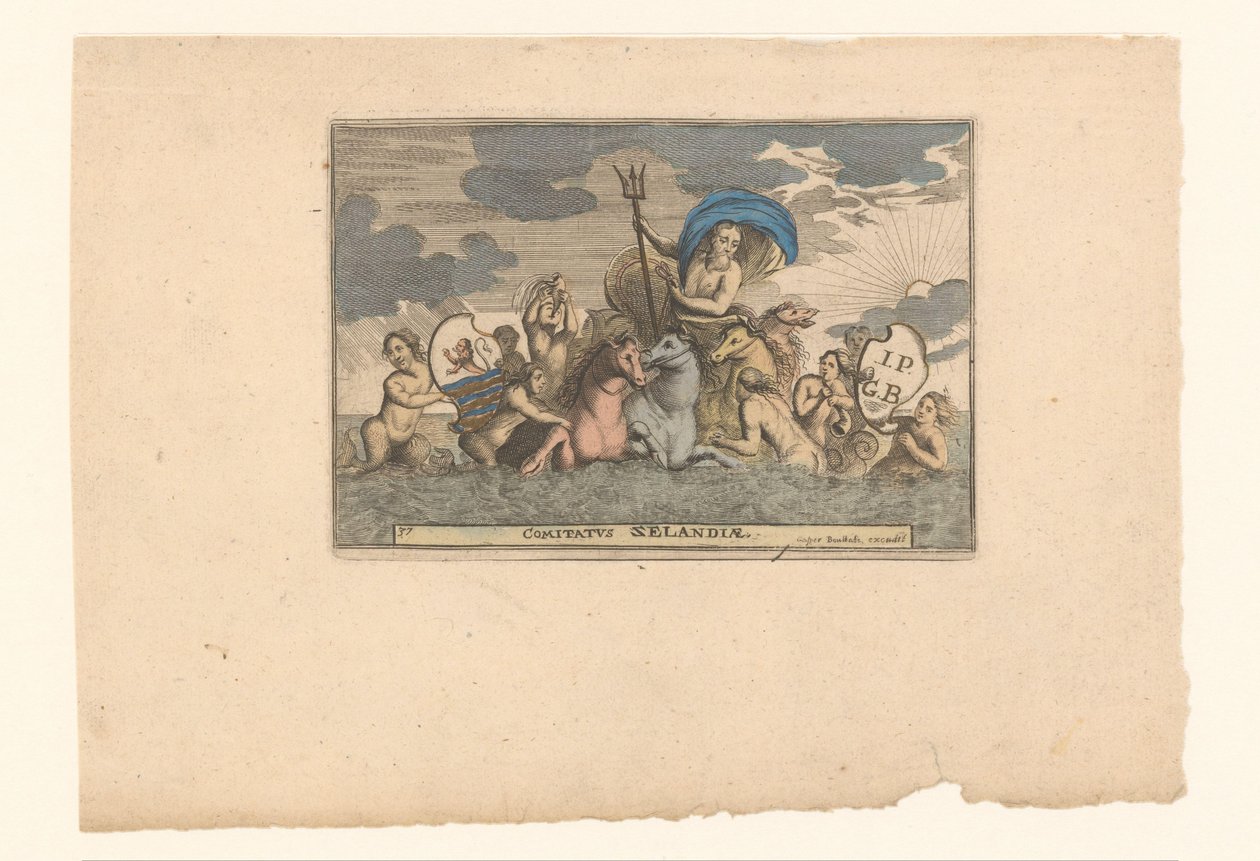 Neptunusz Zeeland megszemélyesítéseként Comitatus Zelandiae (cím a tárgyon) alkotó: Anonymous