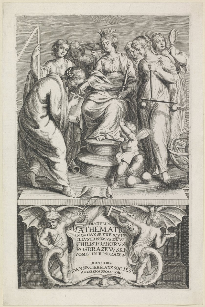 Megszemélyesítés van de Wiskunde Címlap: Christophorus Rosdrazewski, Matematikai diszciplínák, [1640-1648] alkotó: Anonymous