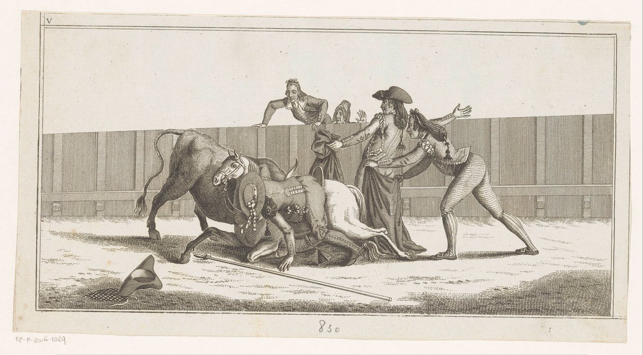 Picador leesett a lováról Coleccion de las Principles suertes de una corrida de toros (sorozat címe az objektumon) A legfontosabb bikaviadal manőverek gyűjteménye (sorozat címe) alkotó: Anonymous