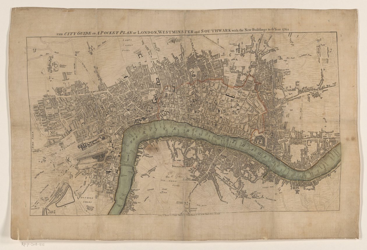 Plattegrond van London, 1761 A városkalauz vagy London, Westminster és Southwark zsebrajza az új épületekkel 1761-ig (cím az objektumon) alkotó: Anonymous
