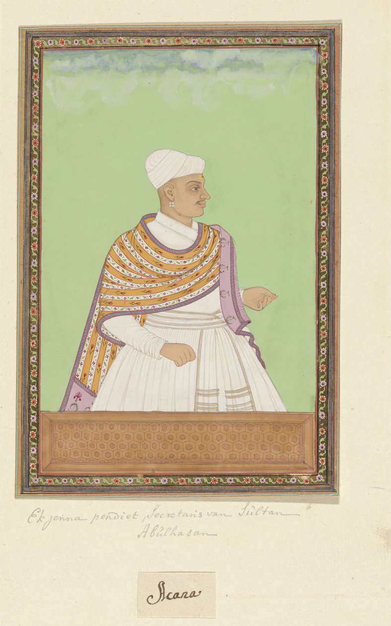 Akanna Pandit, a király fő írnokának (shahnawis-i kull) portréja Abul Hasan szultán birodalmában alkotó: Anonymous