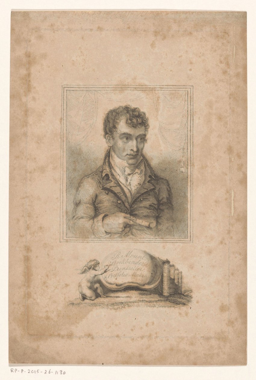 Robert Mount londoni könyvkötő és nyomtatvány-eladó portréja R. Mount, Bookbinder, Printseller & Portfolio Maker (cím az objektumon) alkotó: Anonymous