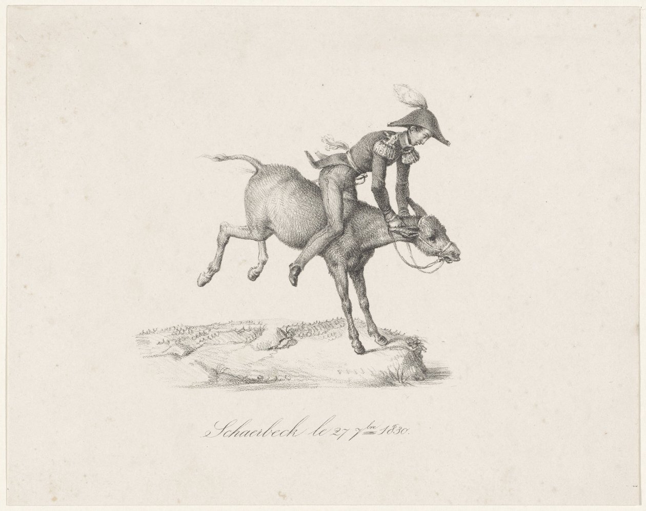 Frederik herceg a szamáron, 1830 Schaerbeck le 27 7bre 1830 (cím a tárgyon) alkotó: Anonymous