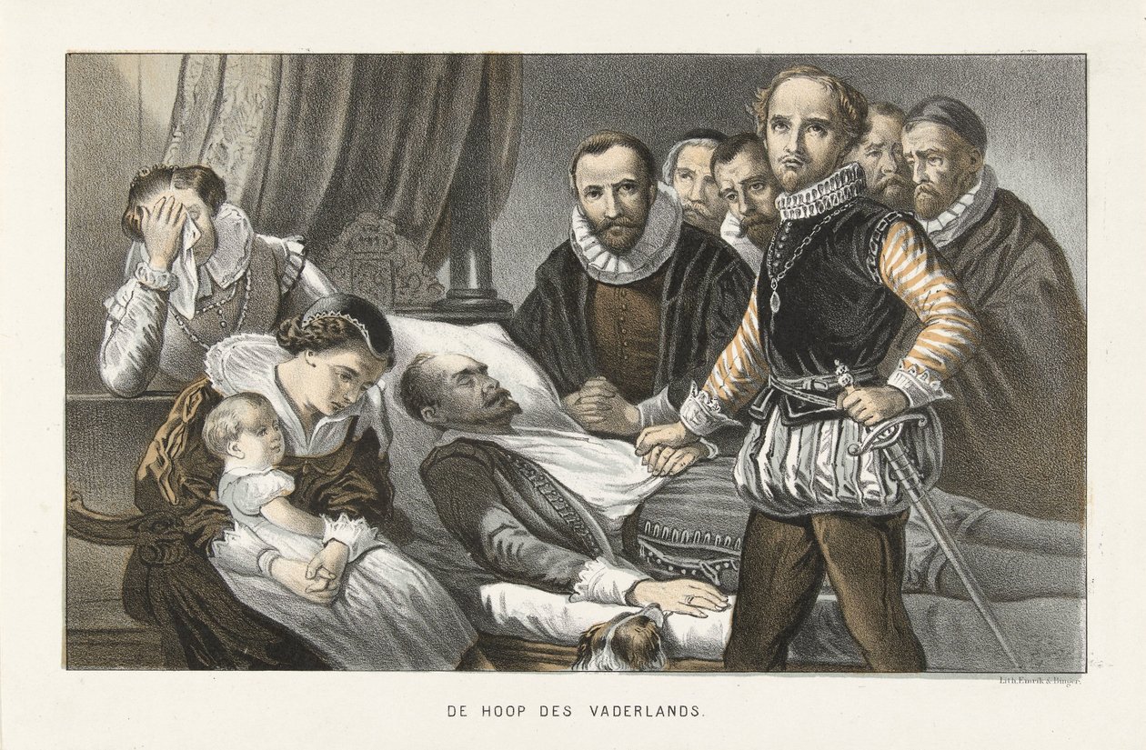 Maurits herceg Csendes Vilmos herceg holttesténél, 1584 A haza reménysége (cím a tárgyon) alkotó: Anonymous
