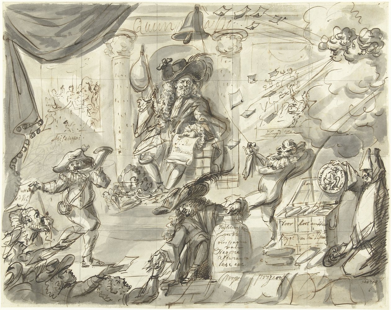 Quincampoix avagy a nagy szél- és káposztaárus, 1720 Het Groote Tafereel der Dwaasheid (további darabok) (sorozat címe) alkotó: Anonymous