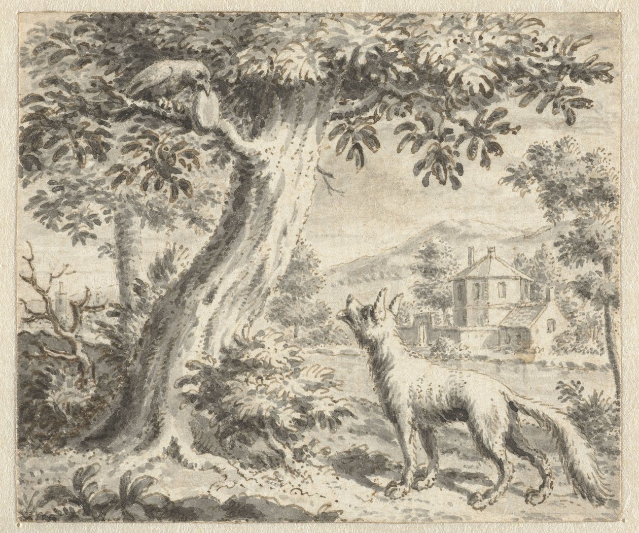 Holló és a róka Illusztrációk tervei Jean de la Fontaine Fables című kötetéhez (sorozat címe) alkotó: Anonymous