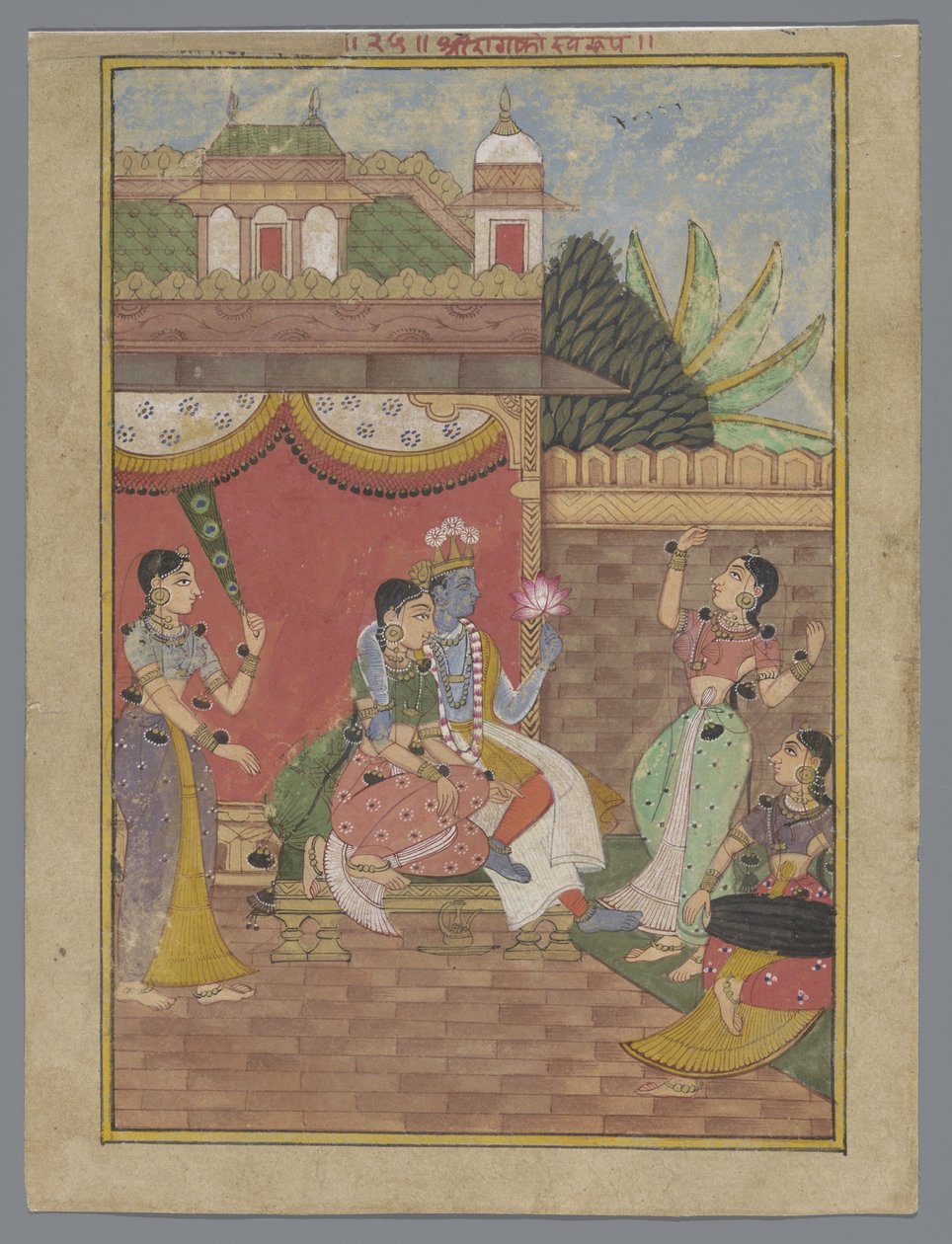 Radha és Krisna egy palotában (Ragamala) alkotó: Anonymous