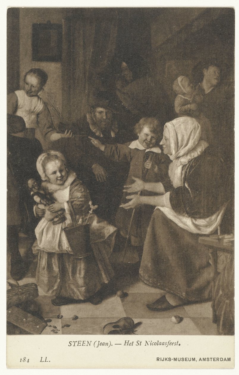 Jan Steen Sint-Nicolaasfeest című festményének reprodukciója Szent Miklós-ünnep (cím a tárgyon) Rijks-Múzeum, Amszterdam (sorozat címe) alkotó: Anonymous