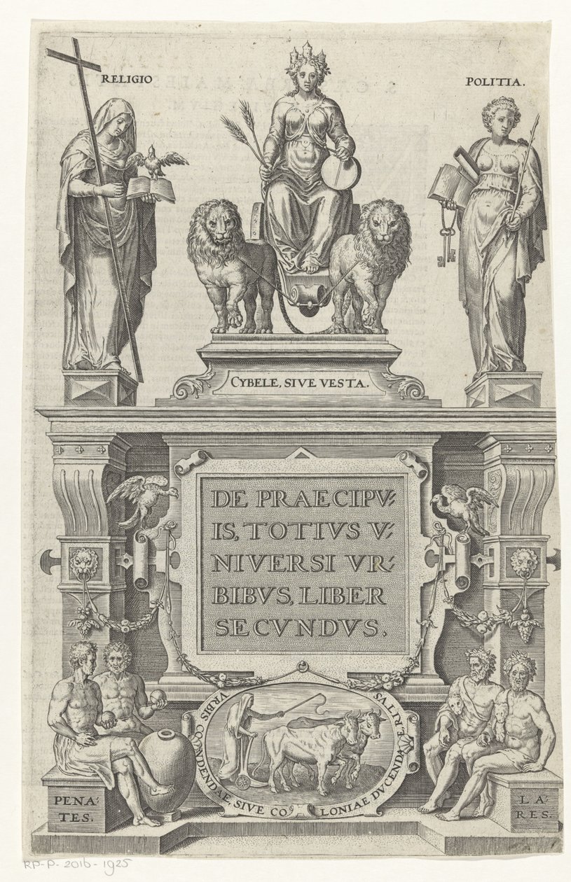 Rhea, Vallás, Bestuur en huisgoden Titelpagina voor: Georg Braun en Franz Hogenberg, Az egész univerzum legfontosabb városairól, második könyv, s.a. alkotó: Anonymous