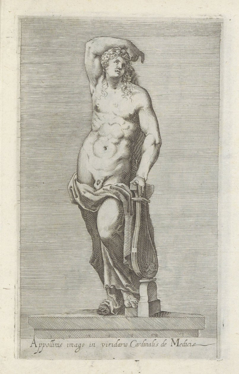 Apollo szobra Apollonius képe Medici bíboros zöld kertjében (cím a tárgyon) Antik szobrok Rómában (sorozat címe) Róma városának nyilvános helyeken látható ősi szobrainak ikonjai (sorozat címe) alkotó: Anonymous