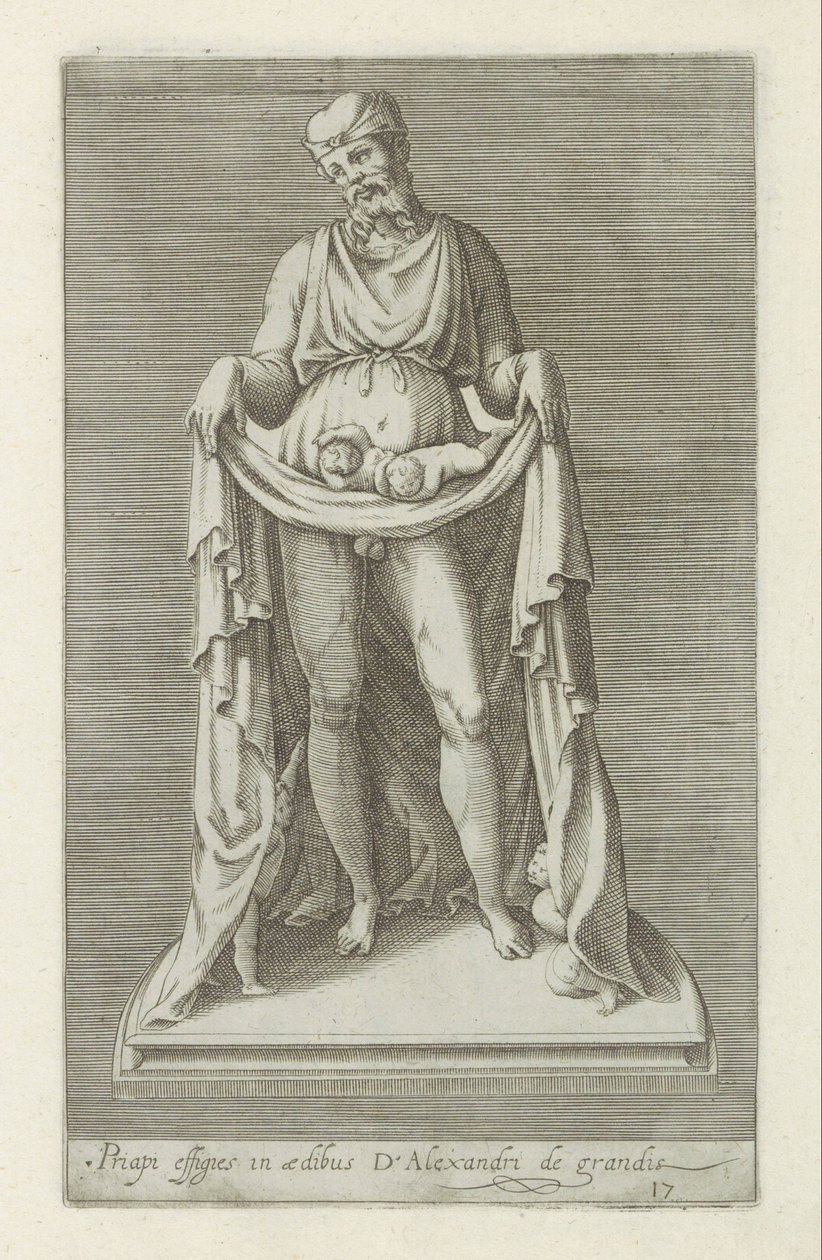 Sculptuur van Priapus Priapus képmása Nagy Sándor házában (cím a tárgyon) Antik szobrok Rómában (sorozat címe) Róma városának nyilvános helyeken látható ősi szobrainak ikonjai (sorozat címe) alkotó: Anonymous