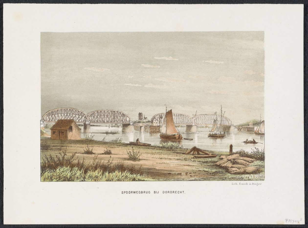 Vasúti híd Dordrecht közelében, 1872 Vasúti híd Dordrecht közelében (cím az objektumon) A fő vasúti hidak Hollandiában (sorozat címe) alkotó: Anonymous