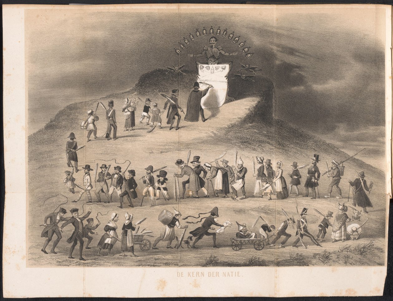Rajzfilm Leideni diákalmanachban, 1854 A nemzet magja (cím a tárgyon) alkotó: Anonymous