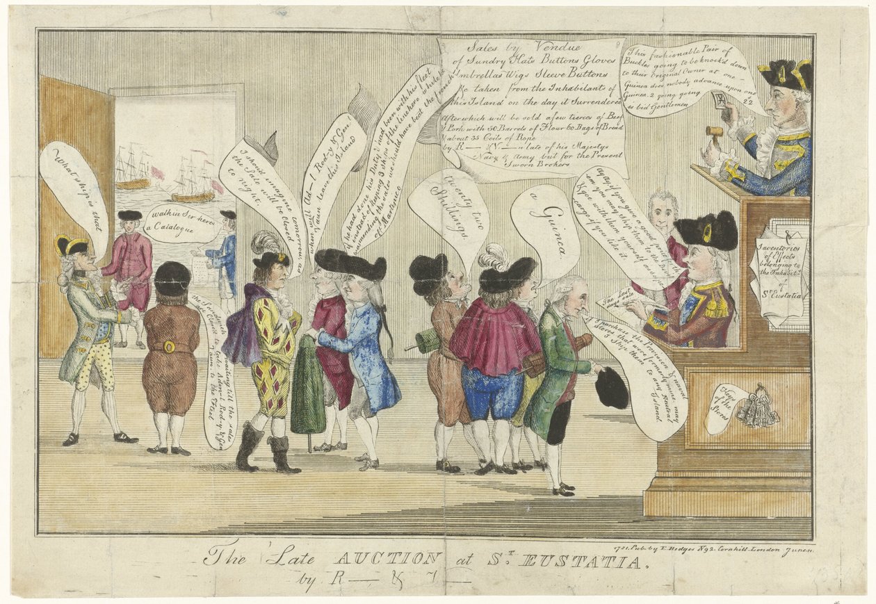 Karikatúra angolokról St. Eustatiusról, 1781 A késői aukció St. Eustatiában (cím a tárgyon) alkotó: Anonymous