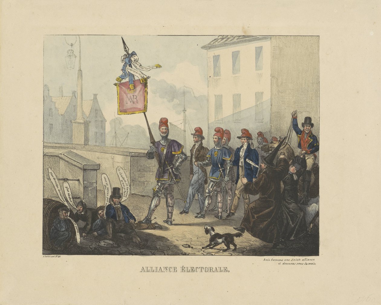 Karikatúra a római pappárt és a liberális párt között a holland kormány ellen kötött szövetségről, 1828 Alliance Electoral (cím a tárgyon) alkotó: Anonymous