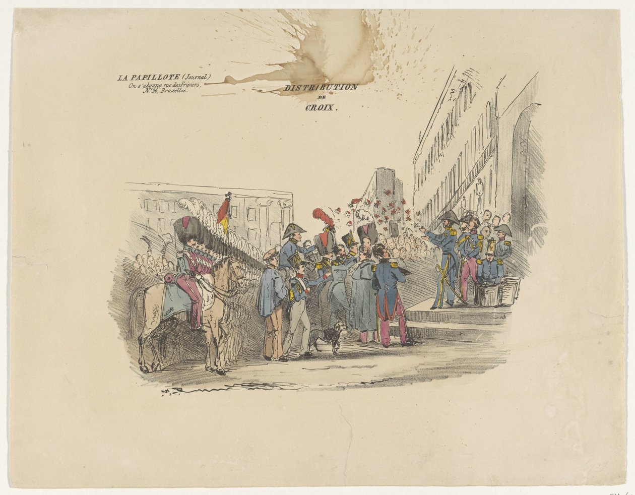 A belga tiszteletbeli keresztek kiosztását ábrázoló rajzfilm, 1834 Distribution de Croix (cím az objektumon) alkotó: Anonymous
