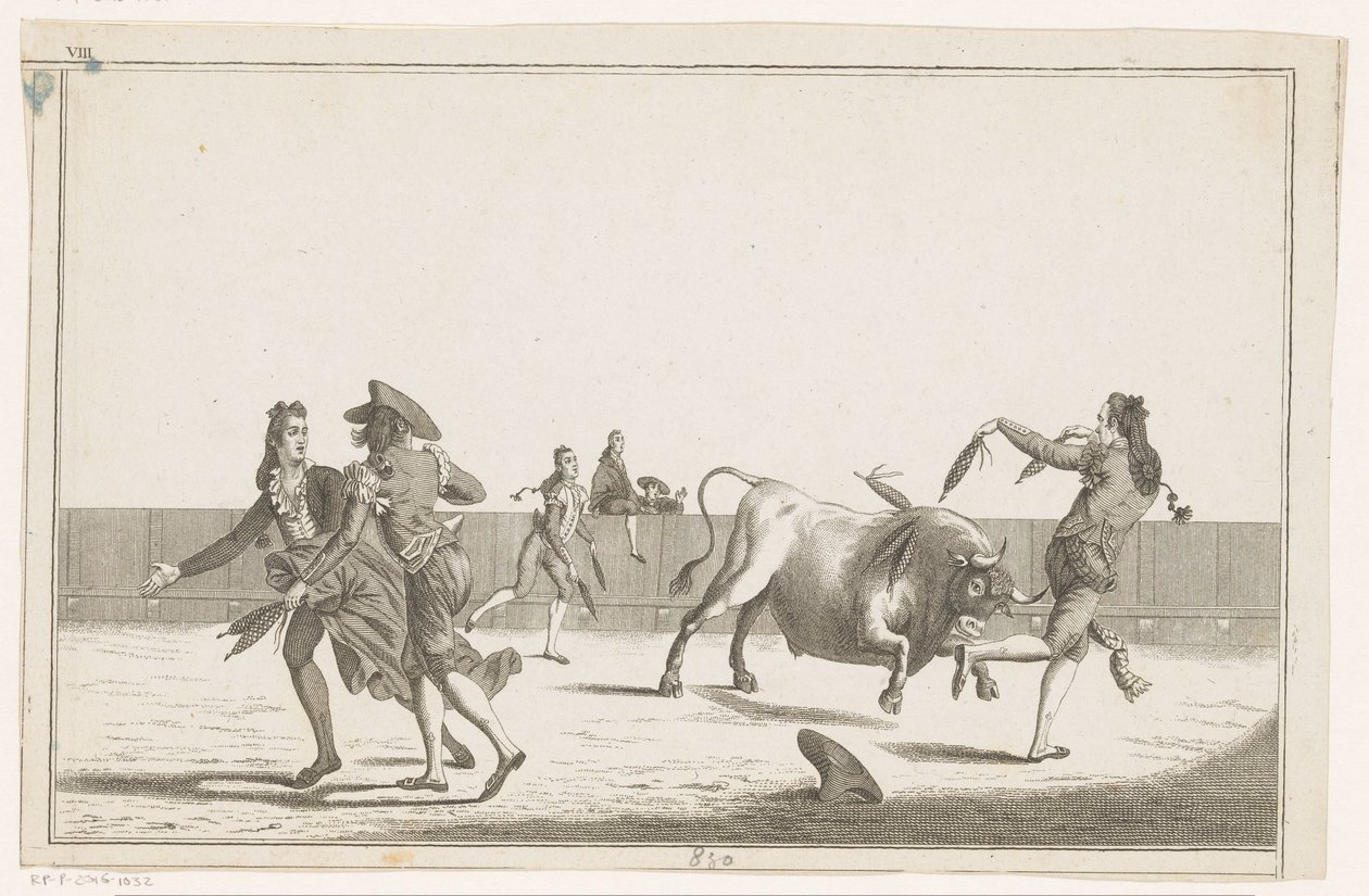 A Bikát banderillával próbálják kihívni Coleccion de las Principles suertes de una corrida de toros (sorozat címe az objektumon) A legfontosabb bikaviadal manőverek gyűjteménye (sorozat címe) alkotó: Anonymous