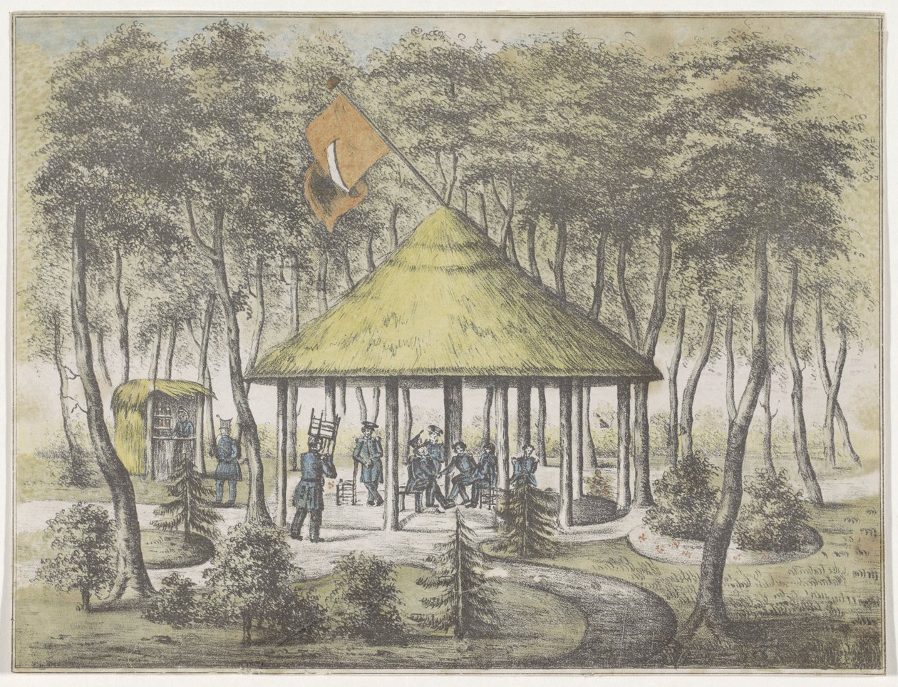 Templom és kert Boekelben, 1831 Kilátás a templomra és a kertre Boekelben. Groningen város szolgálati milíciája emelte és építette. A társulat tagjainak 1831. június 23-án történt barátságos fogadtatás elismeréséül emlékül alkotó: Anonymous