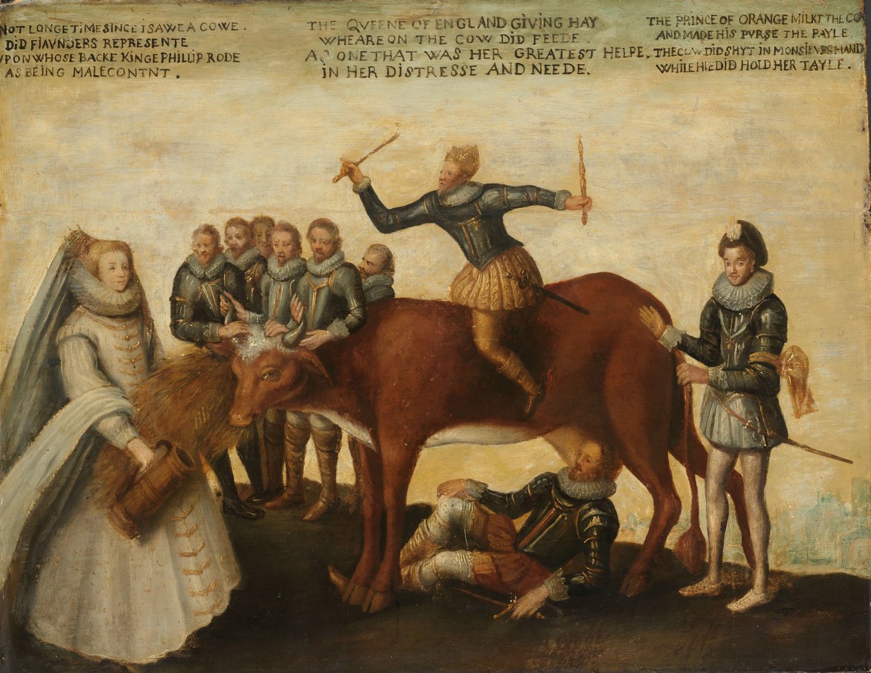 A tejelő tehén: A holland tartományok fellázadnak II. Fülöp spanyol király ellen, Vilmos orániai herceg vezeti őket, az államok tábornoka I. Erzsébet királynő segítségét kéri alkotó: Anonymous