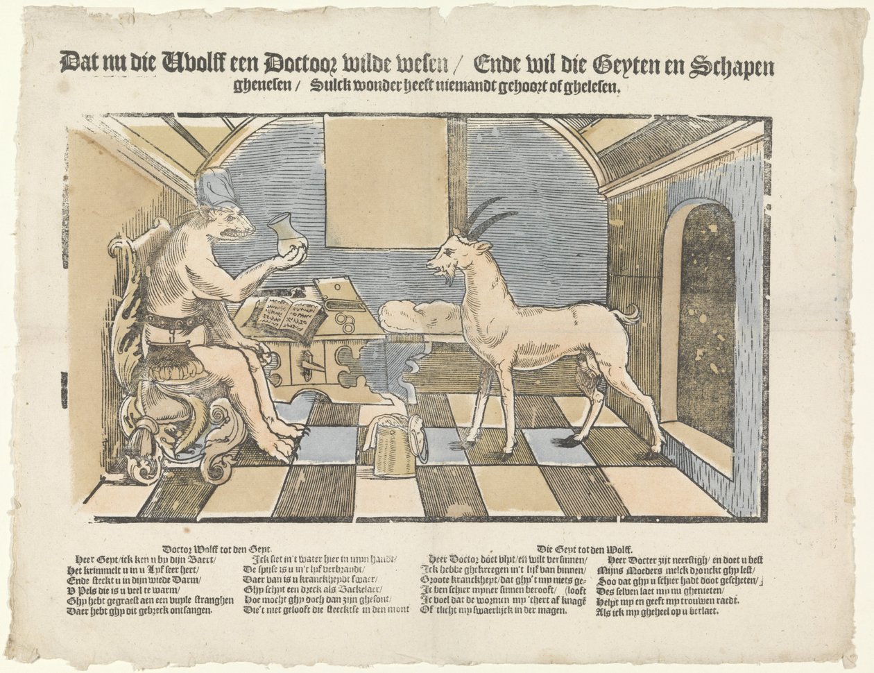 A farkas és a kecske A farkas és a kecske Hogy most die wholff a doctor wilde wesen / Ende halni akar geyten és juhok / ghenesen / Sulck csoda, hogy senki sem hallotta vagy ghelesen (cím a tárgyon) alkotó: Anonymous