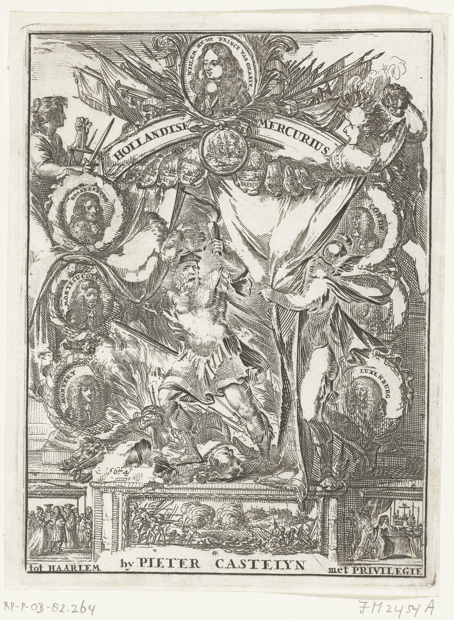 Az 1673. évi holland Merkúr címlapja (cím a tárgyon) alkotó: Anonymous