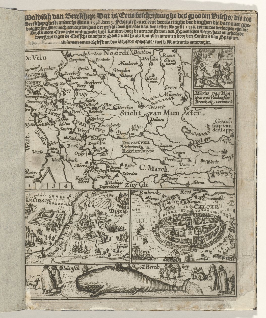 A röpirat címlapja: Walvisch van Berckhey (...) ghestrandet is Anno 1598. den 3 Februarij, 1599 alkotó: Anonymous