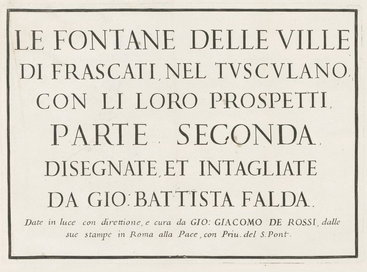 Címnyomat keretezett címmel Fontane delle ville di Frascati (sorozat címe) Frascati szökőkútjai (sorozat címe) alkotó: Anonymous