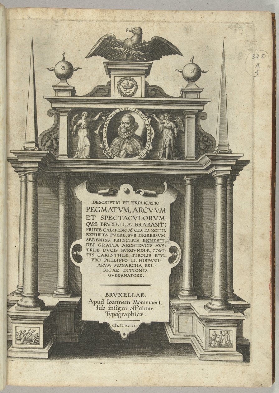 Címnyomat Ernst főherceg Hollandia kormányzójává való belépésének leírásához Brüsszelben, 1594 alkotó: Anonymous