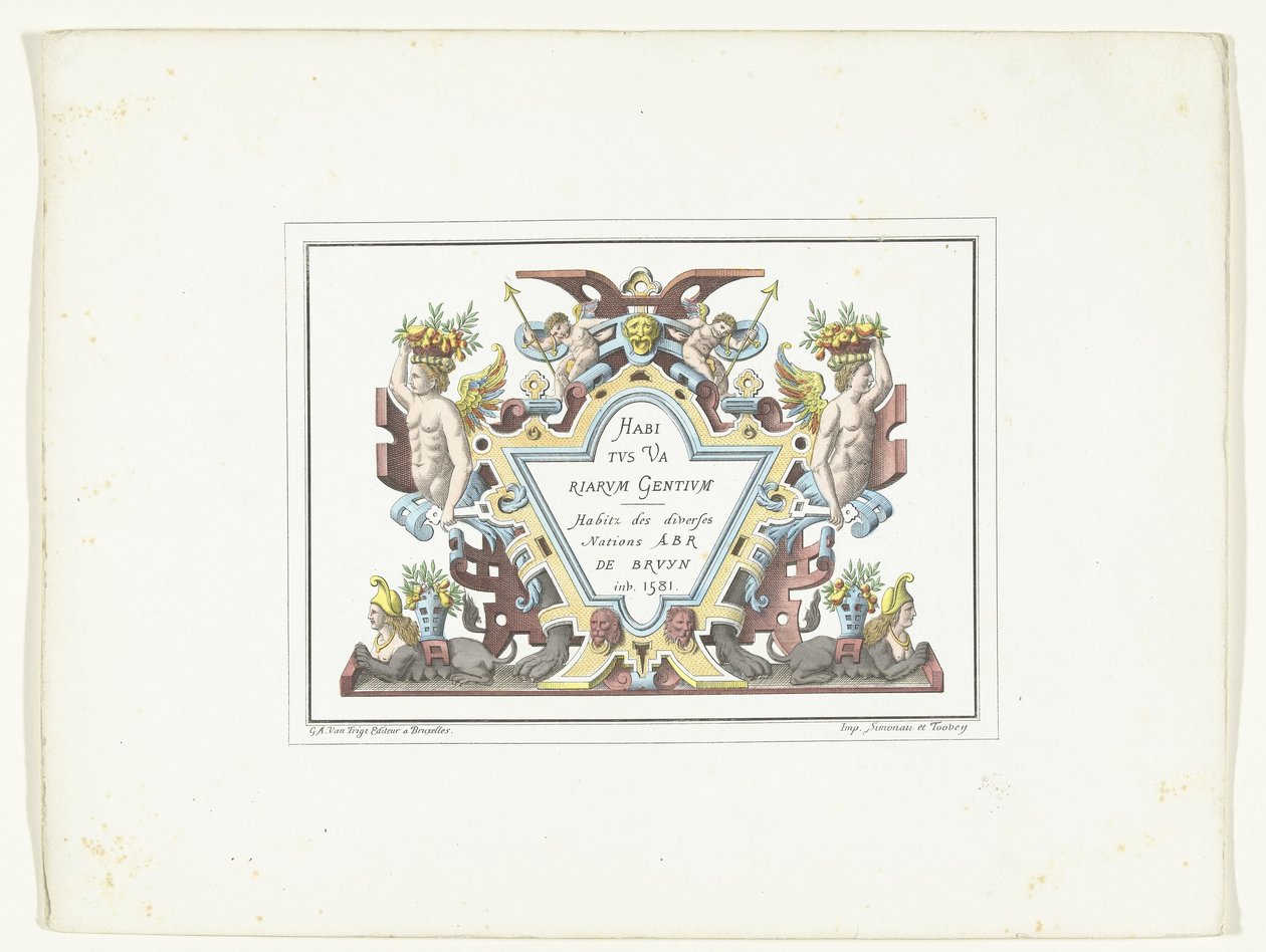 Titelprent voor de serie kostuumrenten in fax Habitus Variarum Gentium Habitus Variarum Gentium / Habitz des divers Nations Abr De Bruyn inv. 1581 (cím a tárgyon) alkotó: Anonymous
