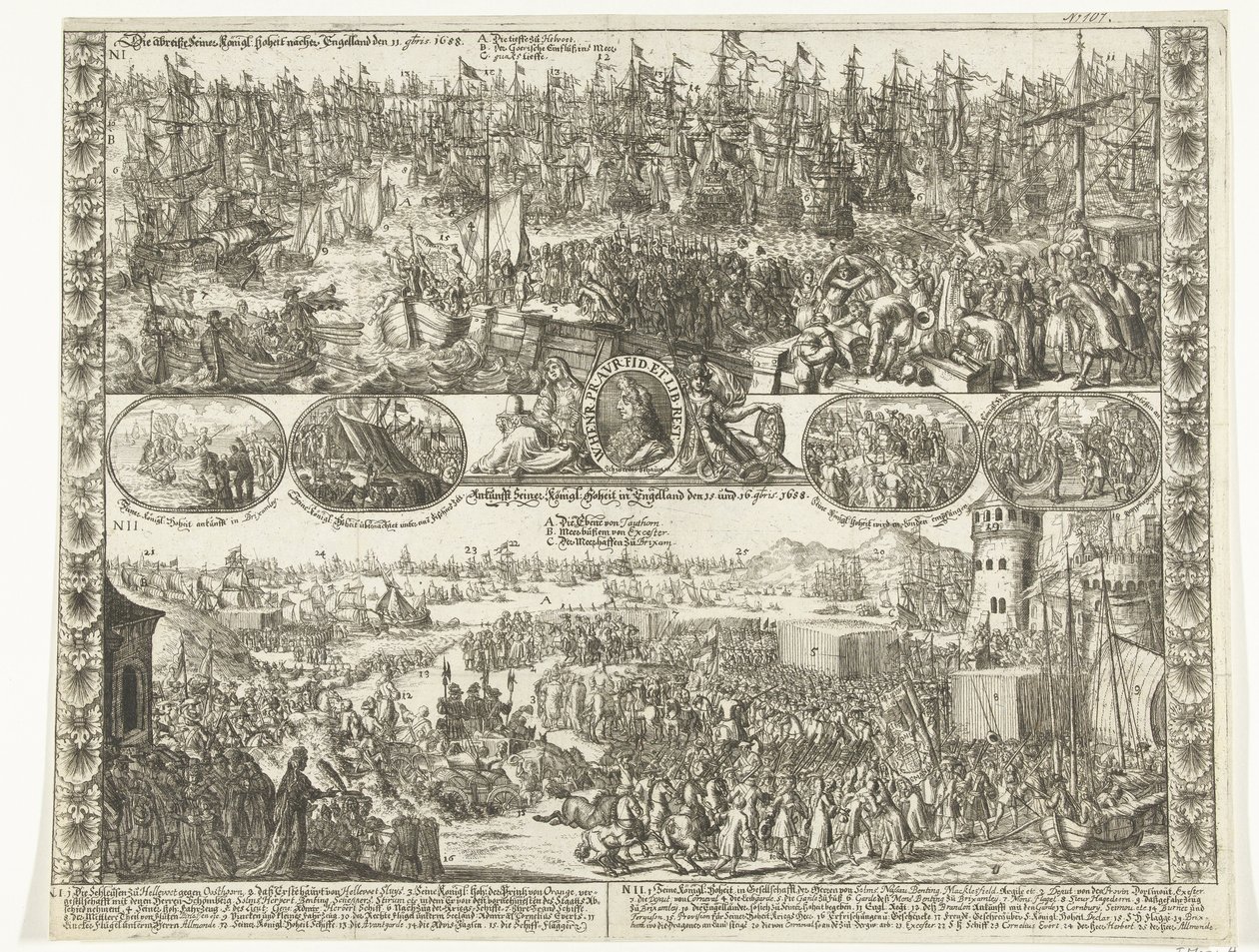 Willem III lánya Angliába, 1688 The demolition of His Kings: Highness in England on the 11th [novem]bris 1688 / Arrival of His Kings: Highness in England on the 15th and 16th [novem]bris 1688 (cím a tárgyon) alkotó: Anonymous
