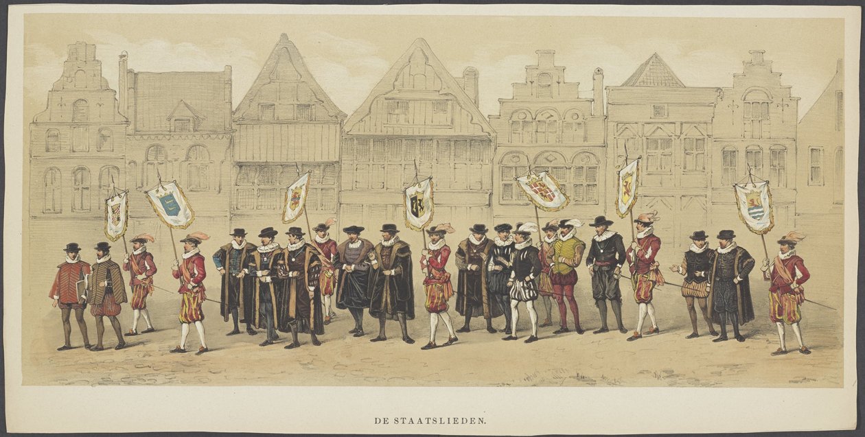 Utrechti maskara, c. tábla: államférfiak, 1856 Az államférfiak (cím a tárgyon) The Founders of Dutch Freedom, (I. Vilmos kora) bemutatta H.H. az utrechti diáktestület tagjai az Utrec fennállásának 220. évfordulója alkalmából alkotó: Anonymous
