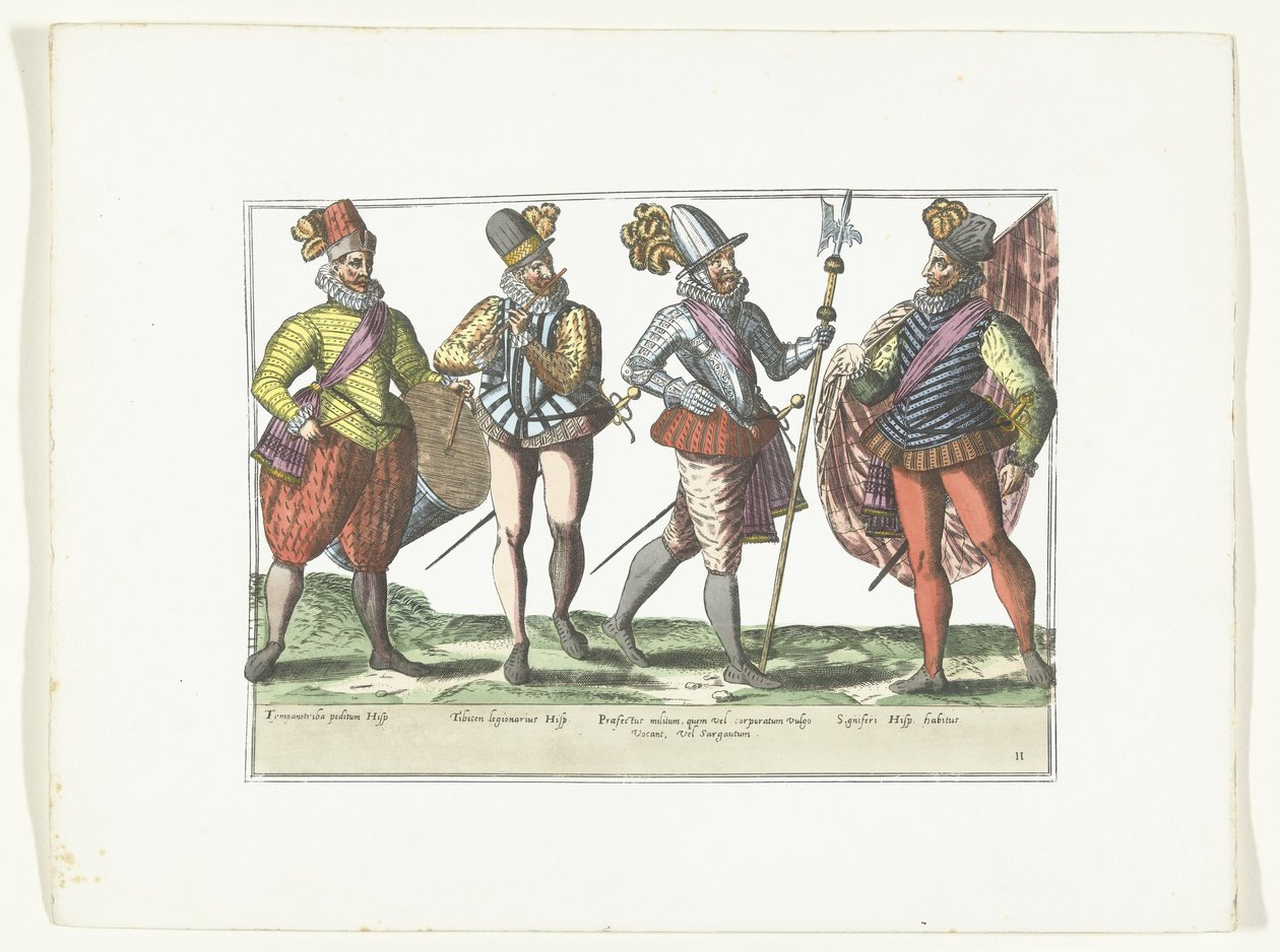 Négy spanyol katona egyenruhában, 1580 körül Katonai espagnol jelmezek (cím a tárgyon) alkotó: Anonymous