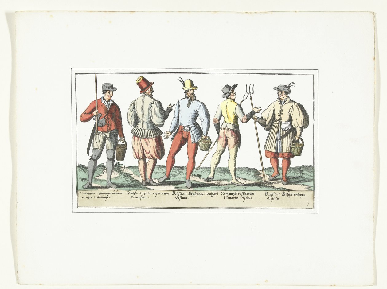 Négy paraszt a jelenlegi és egy a régi divat szerint öltözve, 1580 körül Modes Rustiques (cím az objektumon) alkotó: Anonymous