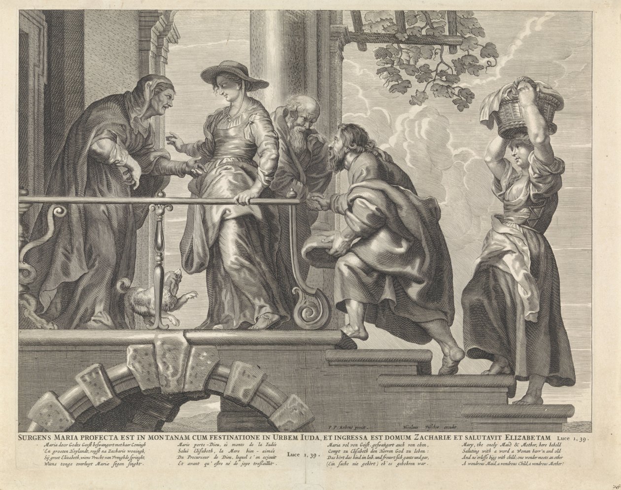 Látogatás Mária felkelt, és sietve felment a hegyre Júda városába, bement Zakariás házába, és köszöntötte Erzsébetet (cím a tárgyon) Royal Bijbel (sorozat címe) alkotó: Anonymous