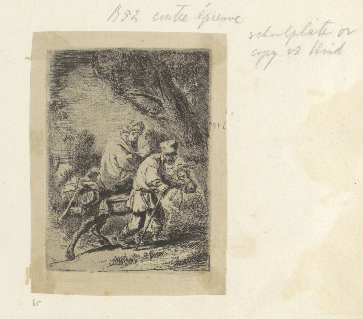 Repülés Egyiptomba: Small Plate Recueil de Rembrandt, H. L. Basan, 1807/1808, 65 (124) (sorozat címe) Recueil de quatre-vingt-cinq estampes originales (sorozat címe) alkotó: Anonymous