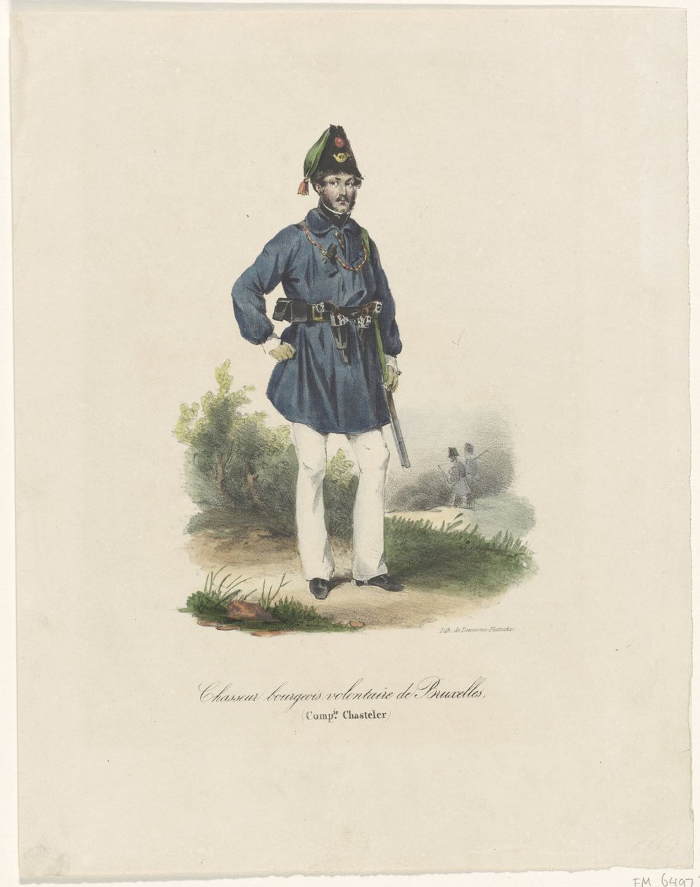 Önkéntes brüsszeli vadász, 1830 Chasseurs bourgeois volontaire de Bruxelles, (Comp.ie Chasteler) (cím a tárgyon) alkotó: Anonymous