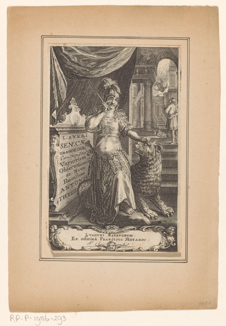Vrouw met leeuw Címlap: Lucius Annaeus Seneca en Antonius Thysius, L. Annaei Senecae tragoediae, 1651 alkotó: Anonymous