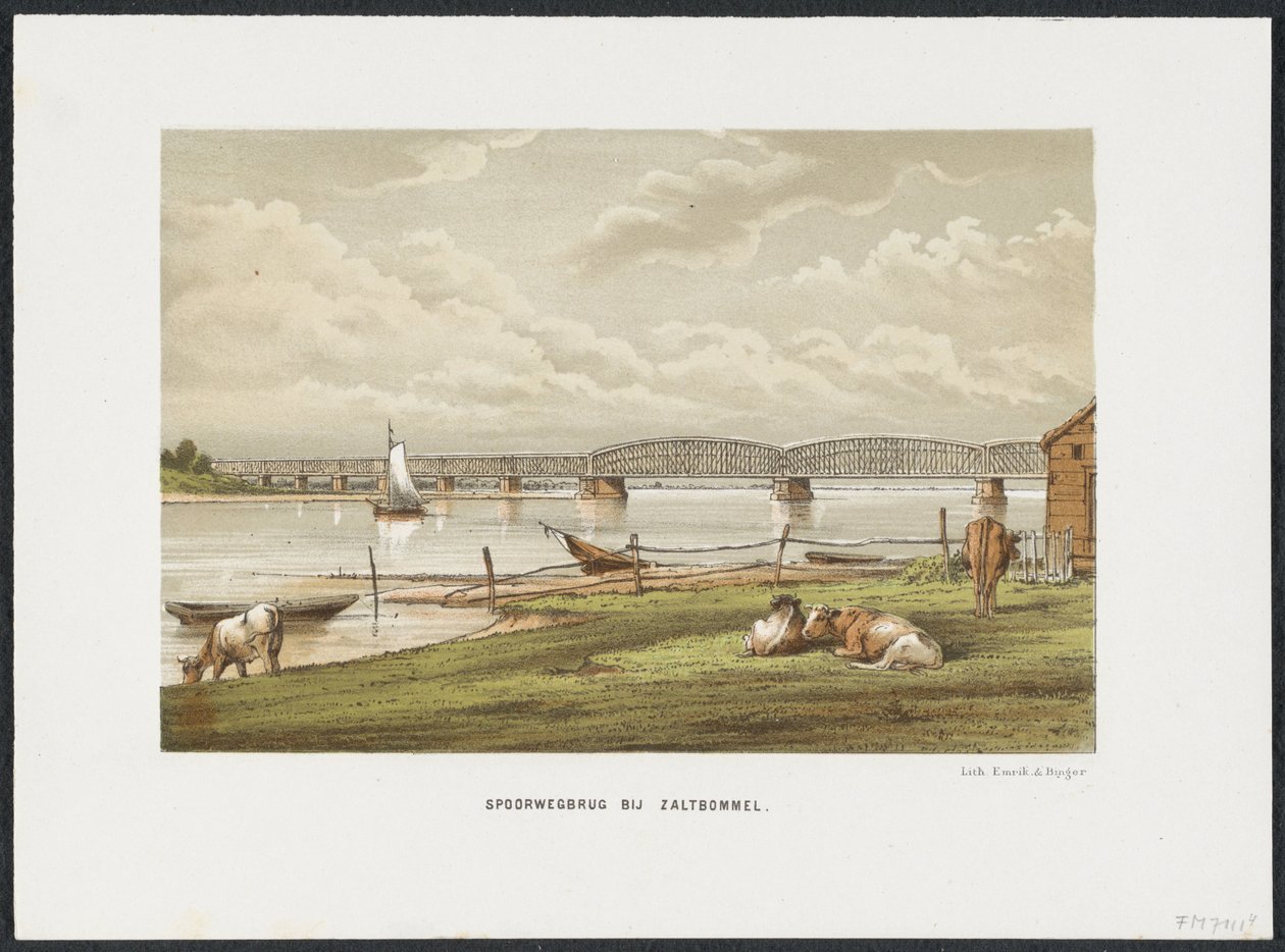 Waal híd Zaltbommel közelében, 1869 Vasúti híd Zaltbommelnél (cím az objektumon) A fő vasúti hidak Hollandiában (sorozat címe) alkotó: Anonymous