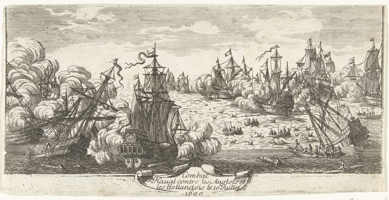 Zeeslag bij Beachy Head, 1690 Tengerészeti harc az angolok és a hollandok ellen 1690. július 10-én (cím a tárgyon) alkotó: Anonymous