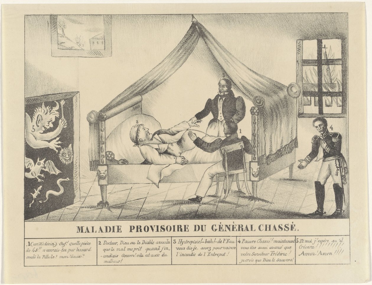 Ziekbed van generaal Chassé, 1830 Chassé tábornok átmeneti betegsége (cím a tárgyon) alkotó: Anonymous