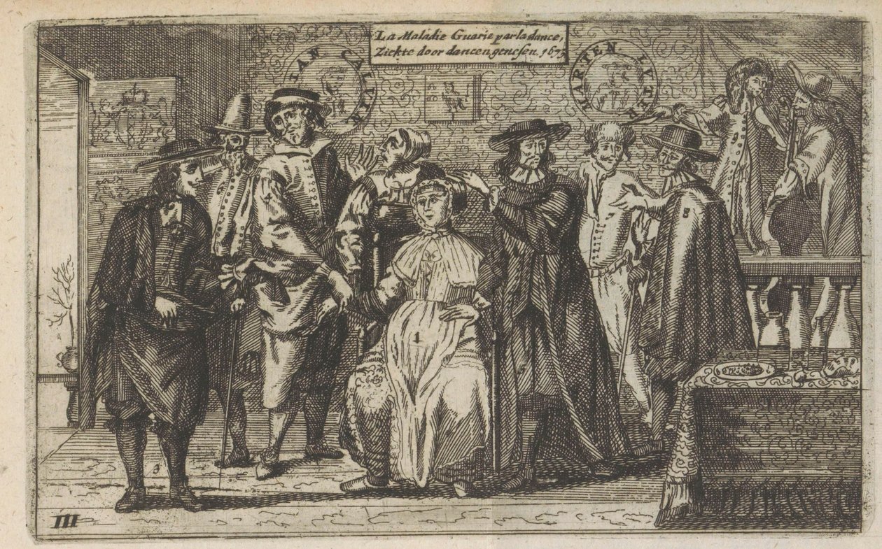 Betegség gyógyítása tánccal, 1673 La Maladie Guarie par la dance / Betegség gyógyítása tánccal. 1673 (cím a tárgyon) alkotó: Anonymous