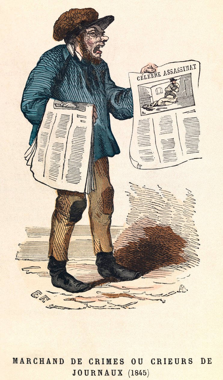 Újságkiáltó 1845-ben, metszet, magángyűjtemény - Újságeladó Párizsban alkotó: Anonymous Anonymous