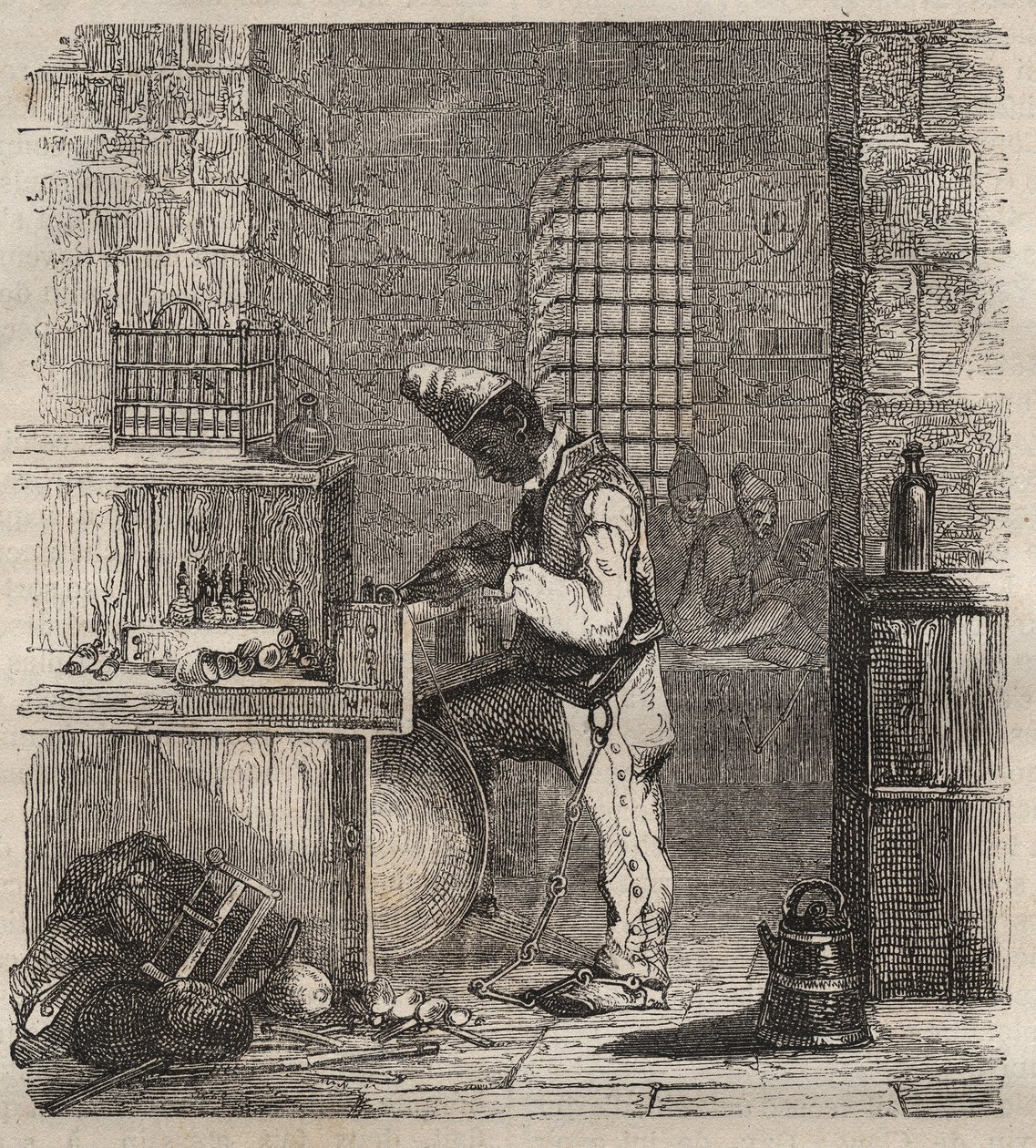 Munkaerő a Brest Bagne-ban a XIX. Pierre Zaccone (1817-1895) (Colonia Penale - Büntetőtelep) metszet az „Elítéltek története a megalkotásuktól napjainkig” című könyvébe (1877). Magángyűjtemény. alkotó: Anonymous Anonymous
