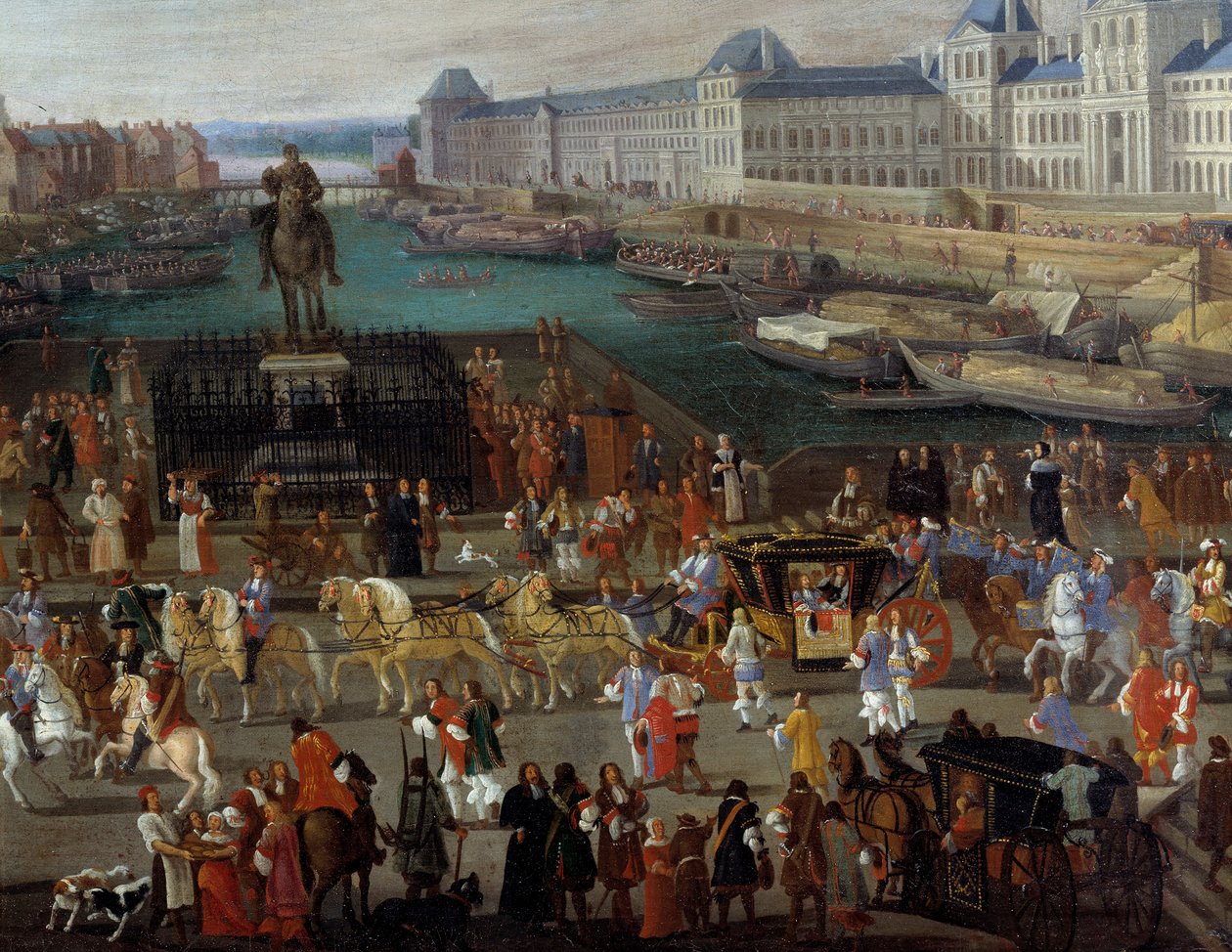 Tevékenységek és átjáró a Pont Neuf-on Párizsban Névtelen festmény a 17. századról. Párizs, Musee d