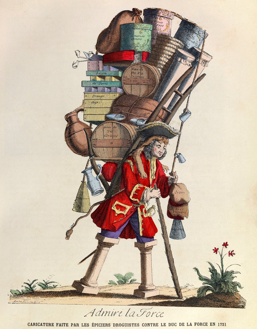 Csodálja meg a La Force karikatúrát, amelyet a párizsi drogosok készítettek La Force hercege ellen 1721-ben (XV. Lajos király uralkodása) - magángyűjtemény alkotó: Anonymous Anonymous