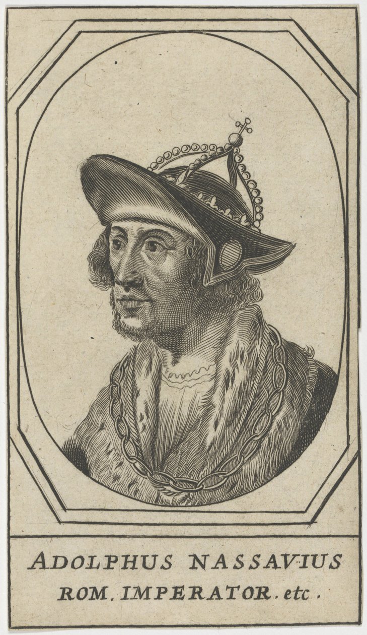 Adolphe de Nassau (1250-1298) - Nassaui Adolf, a rómaiak királya, névtelen. Rézkarc, méret: 10,8x6,2 alkotó: Anonymous Anonymous